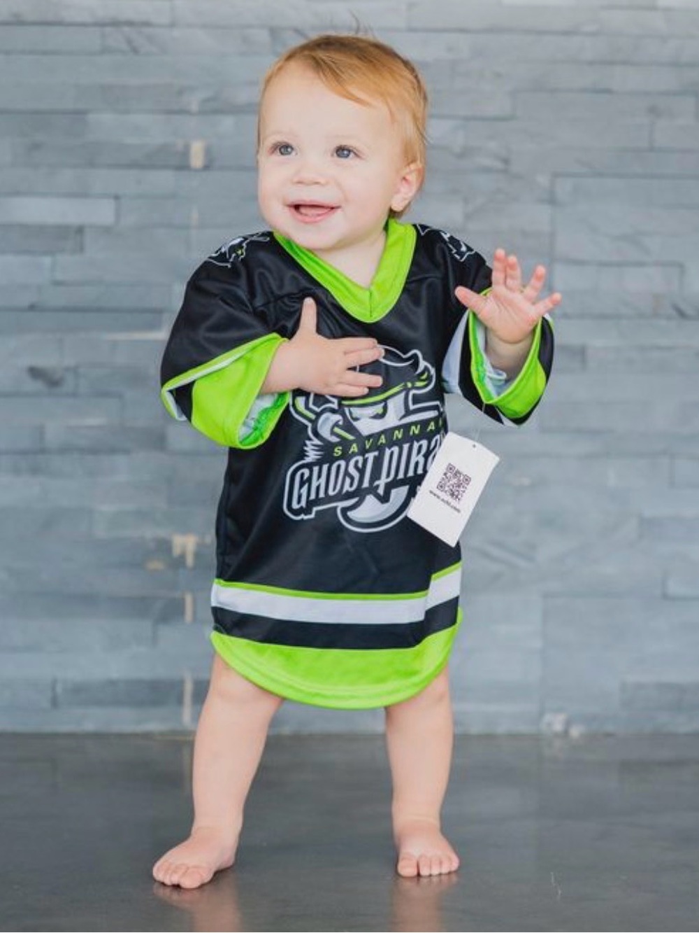 Savannah Ghost Pirates Toddlers' Black & Neon Green Hockey Jersey -2T
